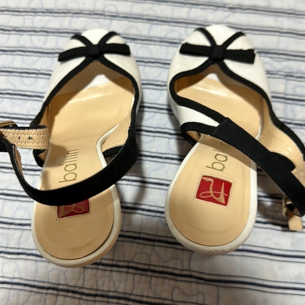 BALLIN open toe white and black with ribbons heel size Euro 37.5 US size 7.5 - Picture 7 of 16